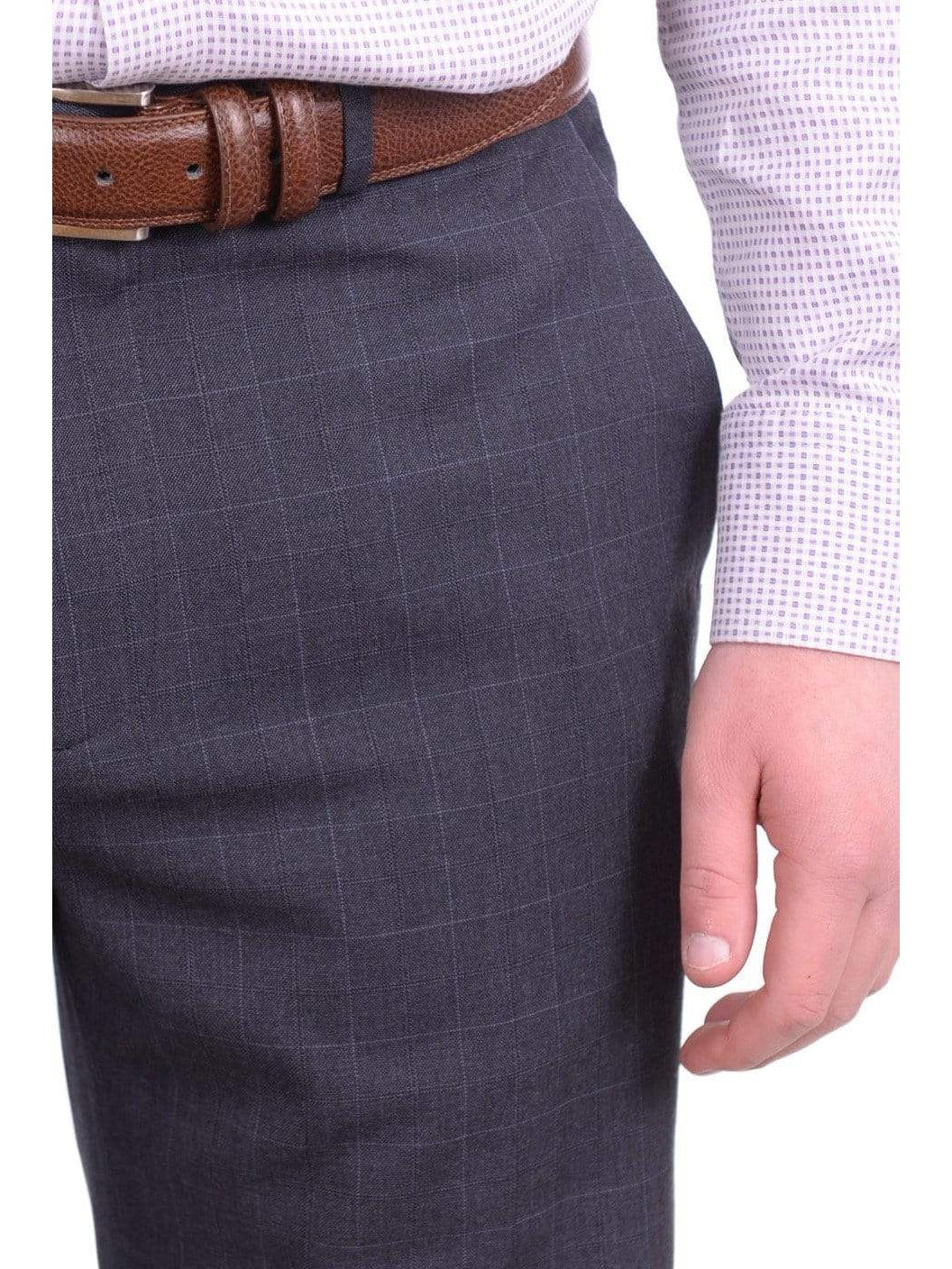 Calvin Klein Straight Fit Blue With Gray Windowpane Overcheck Dress Pants