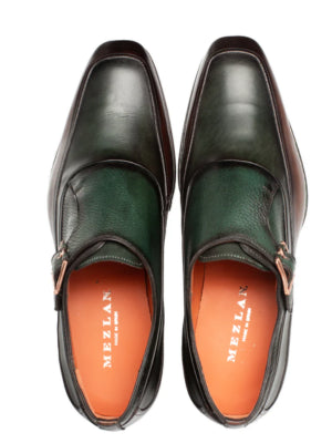 Mezlan Mens Green and Brown Monk Strap Leather Dress Shoes