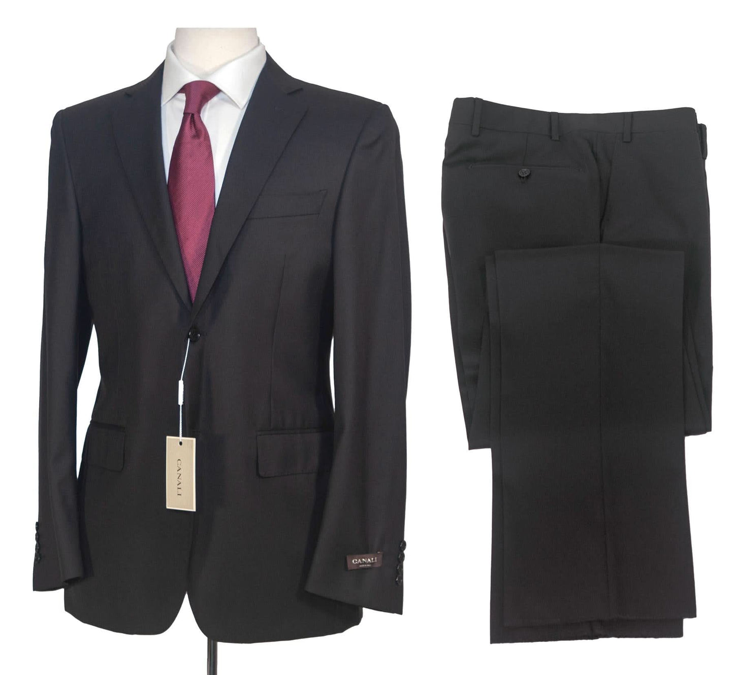Canali Solid Black 100% Wool Suit 40R