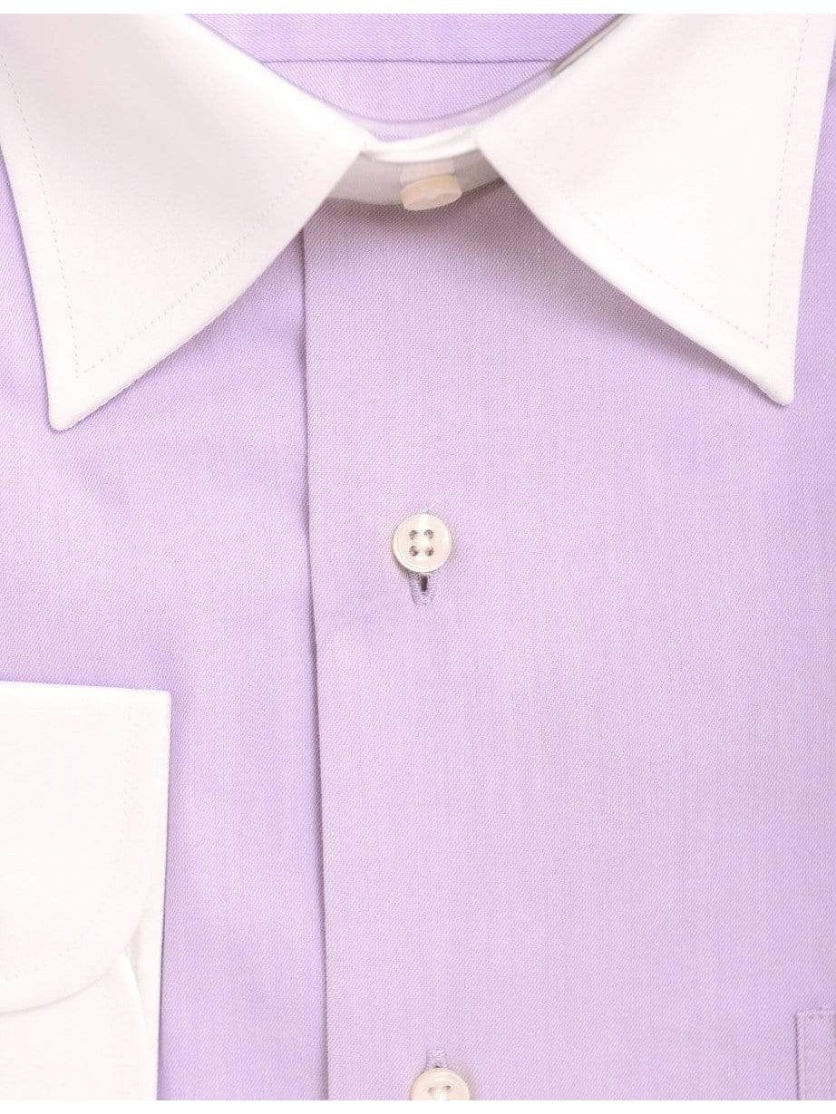 Chams Classic Fit Light Purple Fine Combed Cotton Contrast Collar Dress Shirt