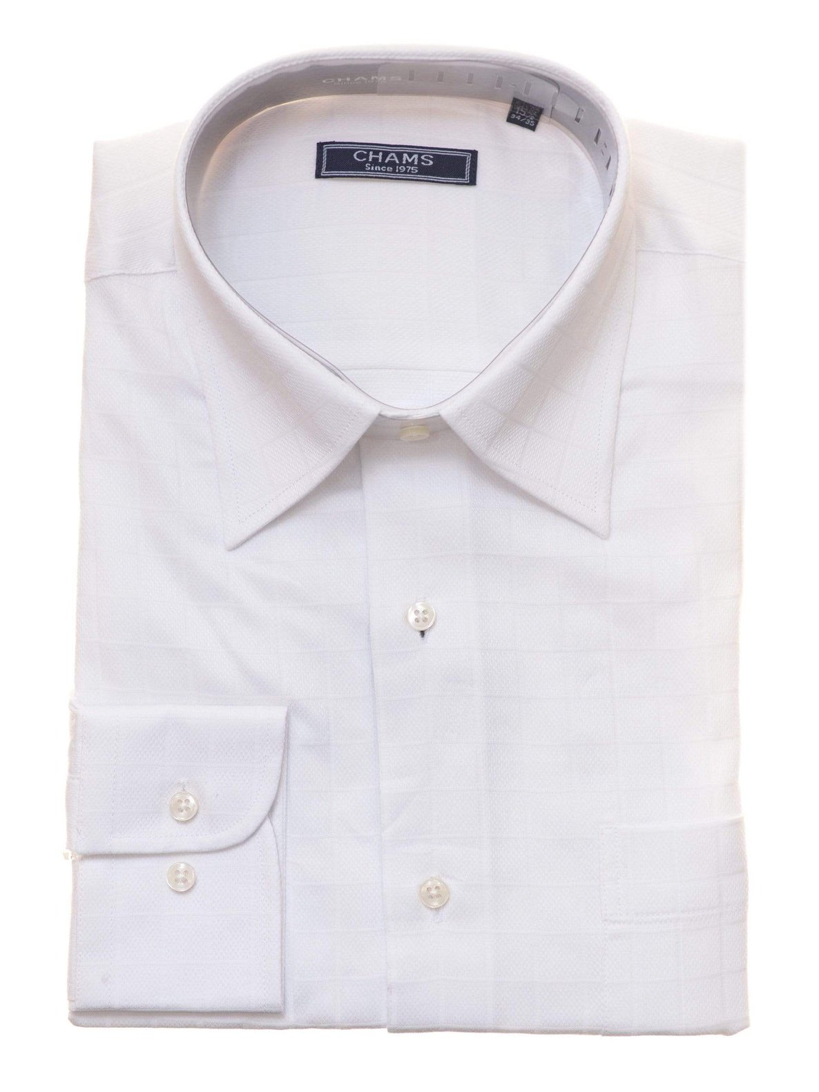 Chams Classic Fit White Tonal Plaid Fine Combed Cotton Dress Shirt