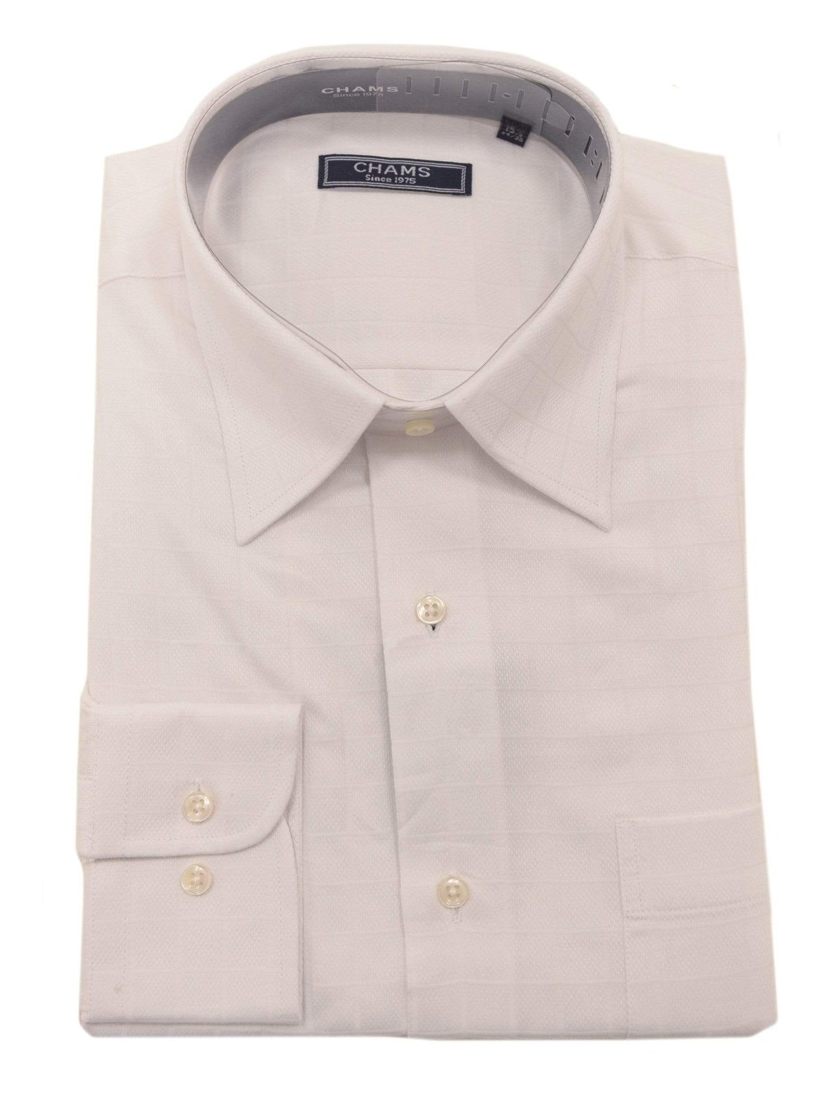Chams Classic Fit White Tonal Plaid Fine Combed Cotton Dress Shirt