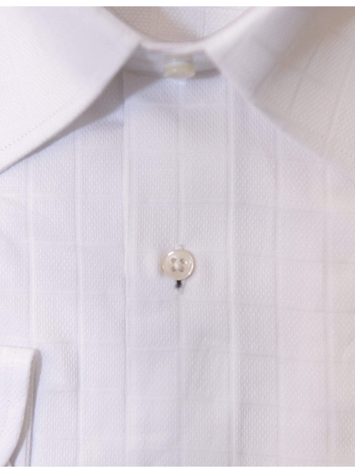 Chams Classic Fit White Tonal Plaid Fine Combed Cotton Dress Shirt