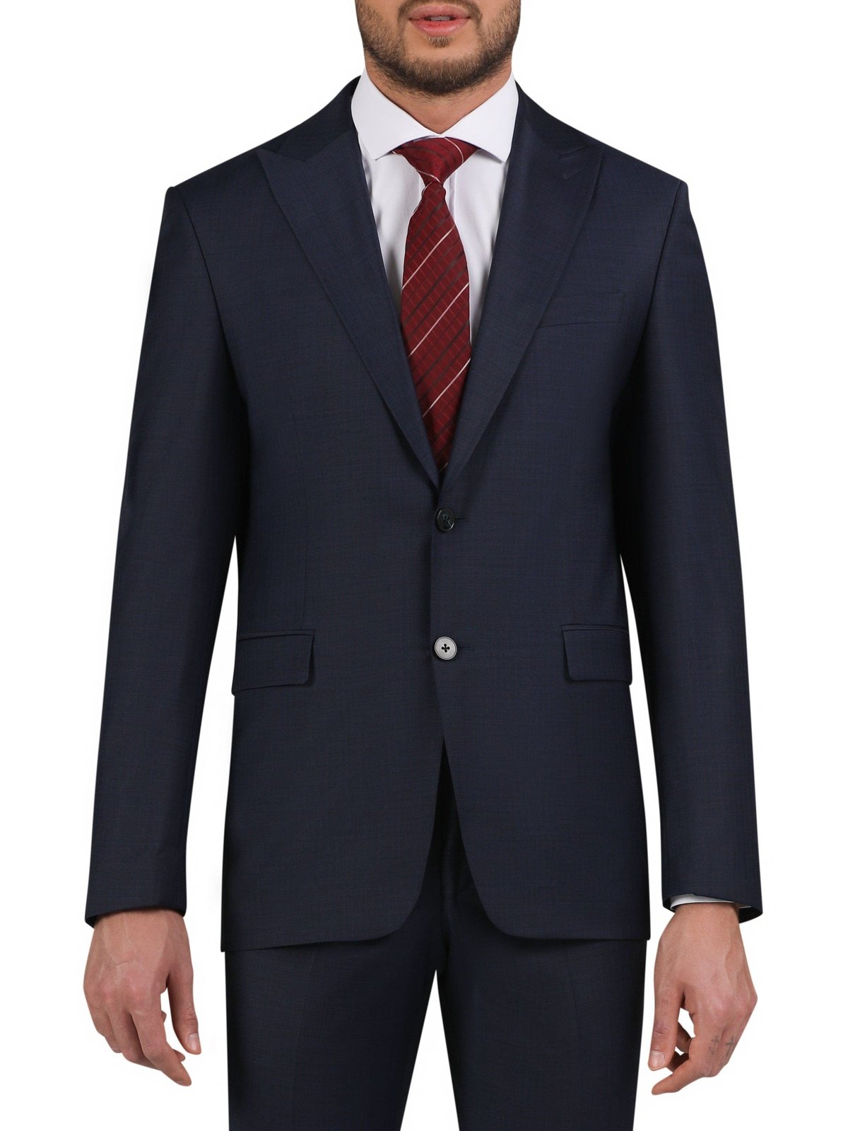 Di'nucci Slim Fit Navy With Brown Windowpane Peak Lapel Wool Blend Suit