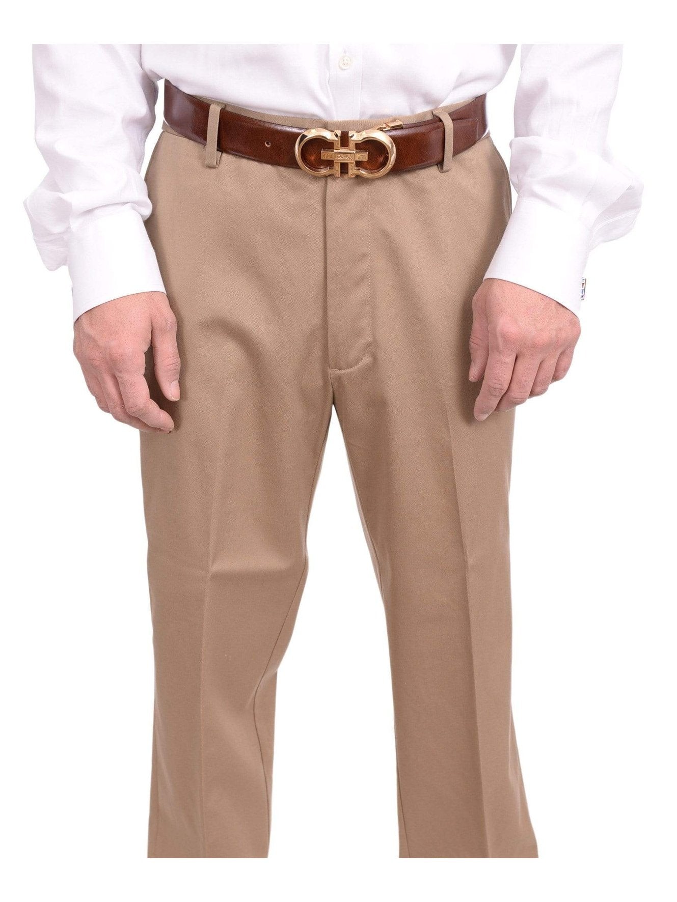 Dockers Regular Fit Solid Beige Khakis Flat Front Cotton Washable Casual Pants 32W