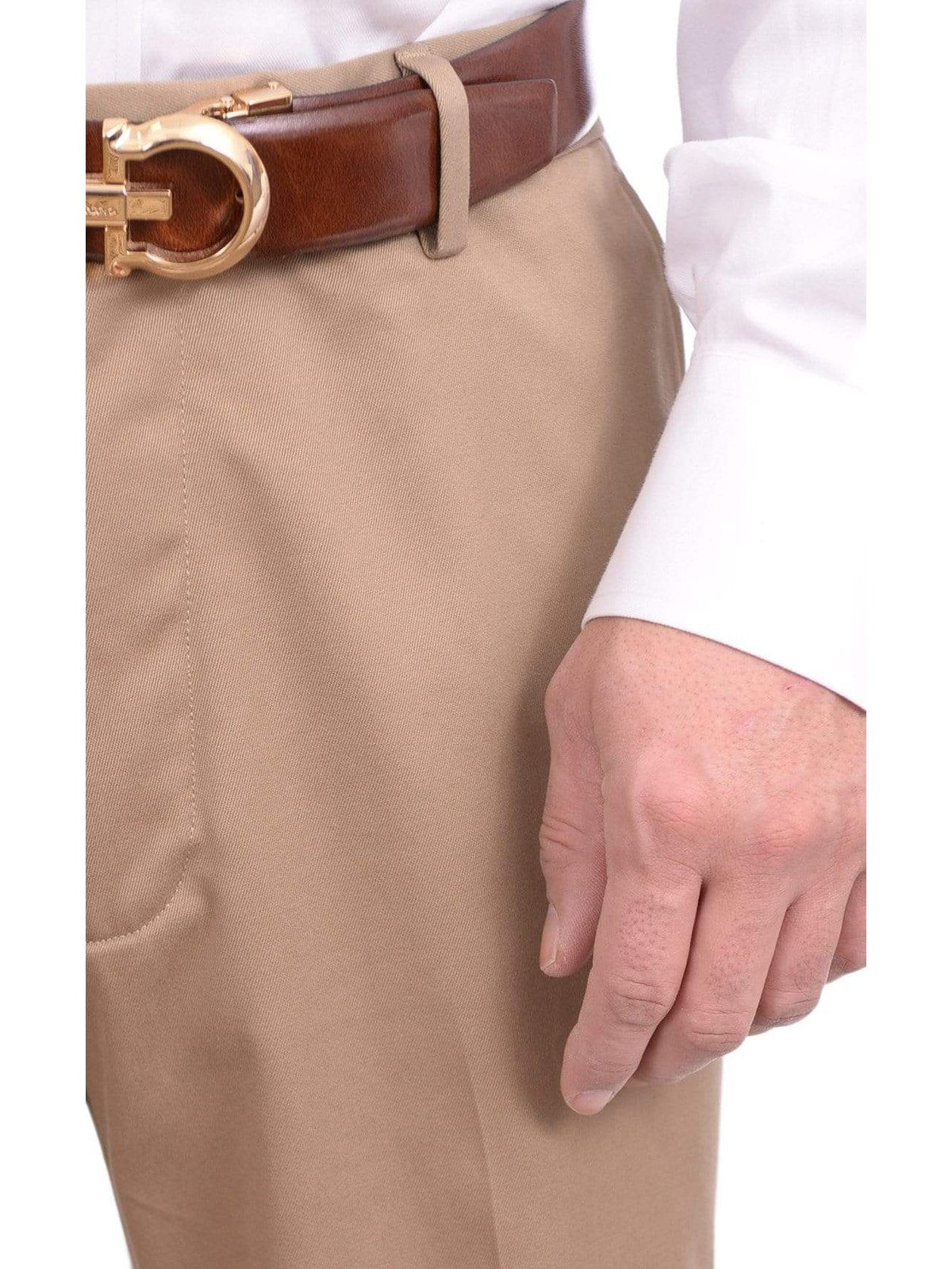 Dockers Regular Fit Solid Beige Khakis Flat Front Cotton Washable Casual Pants 32W