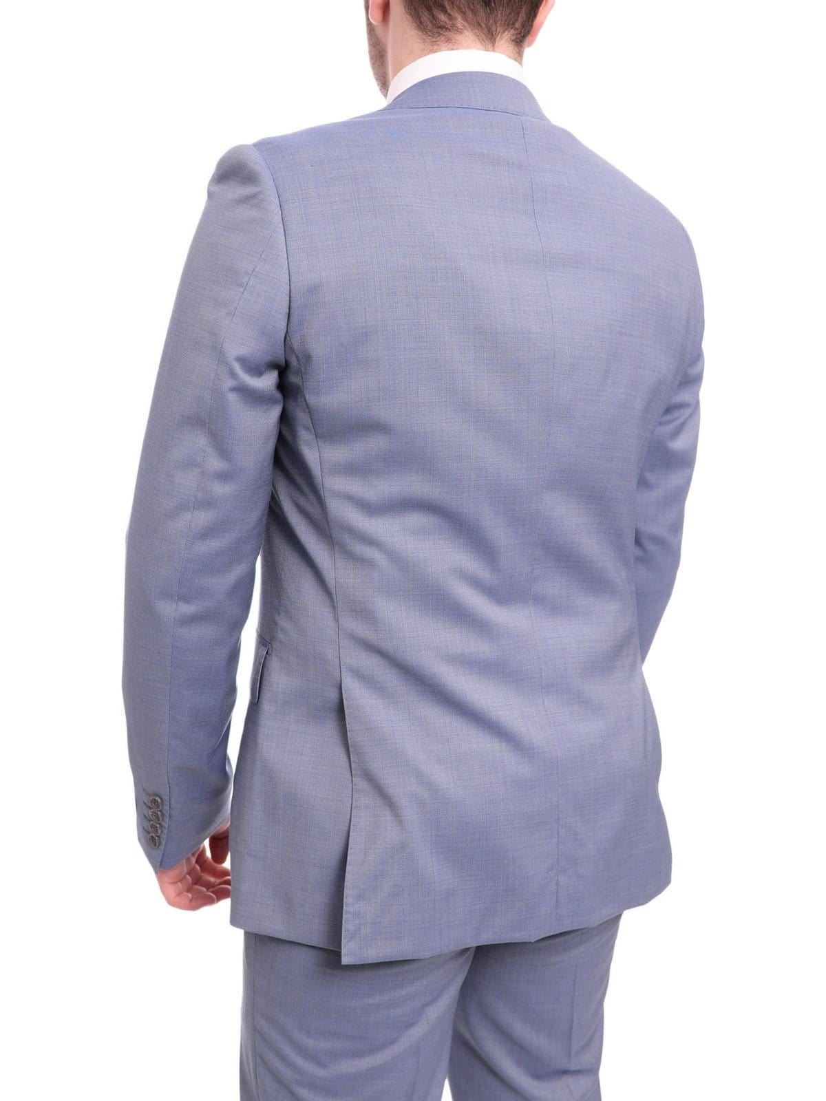 Napoli Slim Fit Light Blue Textured Half Canvassed Two Button Wool Suit