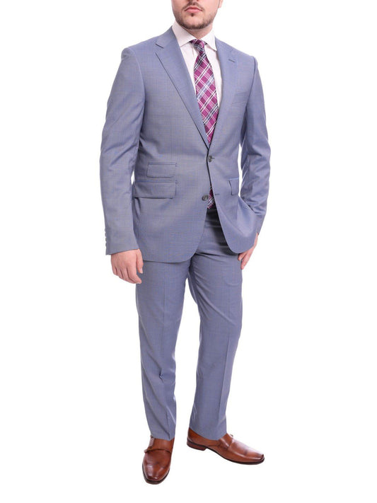 Napoli Slim Fit Light Blue Textured Half Canvassed Two Button Wool Suit