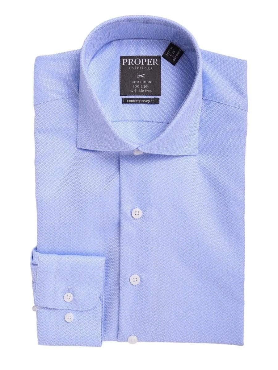 Mens Slim Fit Blue Textured Spread Collar Cotton Dress Shirt