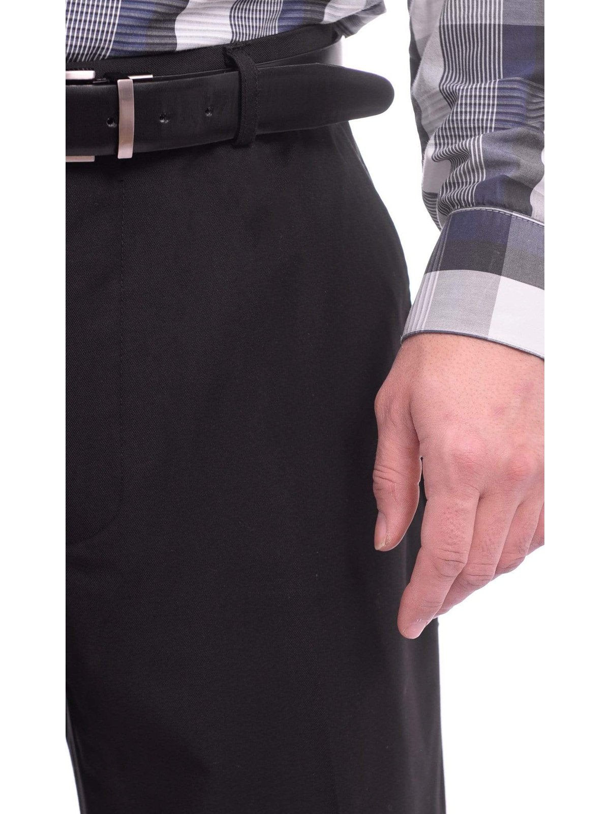 Ferrecci Regular Fit Solid Black Flat Front Dress Pants