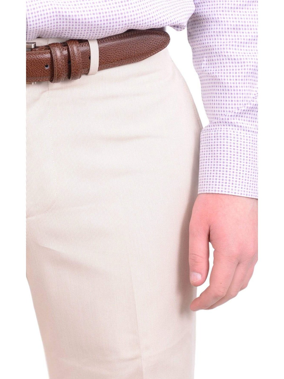 Geoffrey Beene Classic Fit Tan Corded Flat Front Cotton Blend Dress Pants
