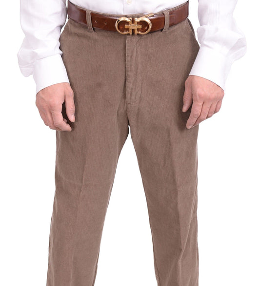 Haggar Regular Fit Khaki Brown Corduroy Flat Front Cotton Washable Casual Pant