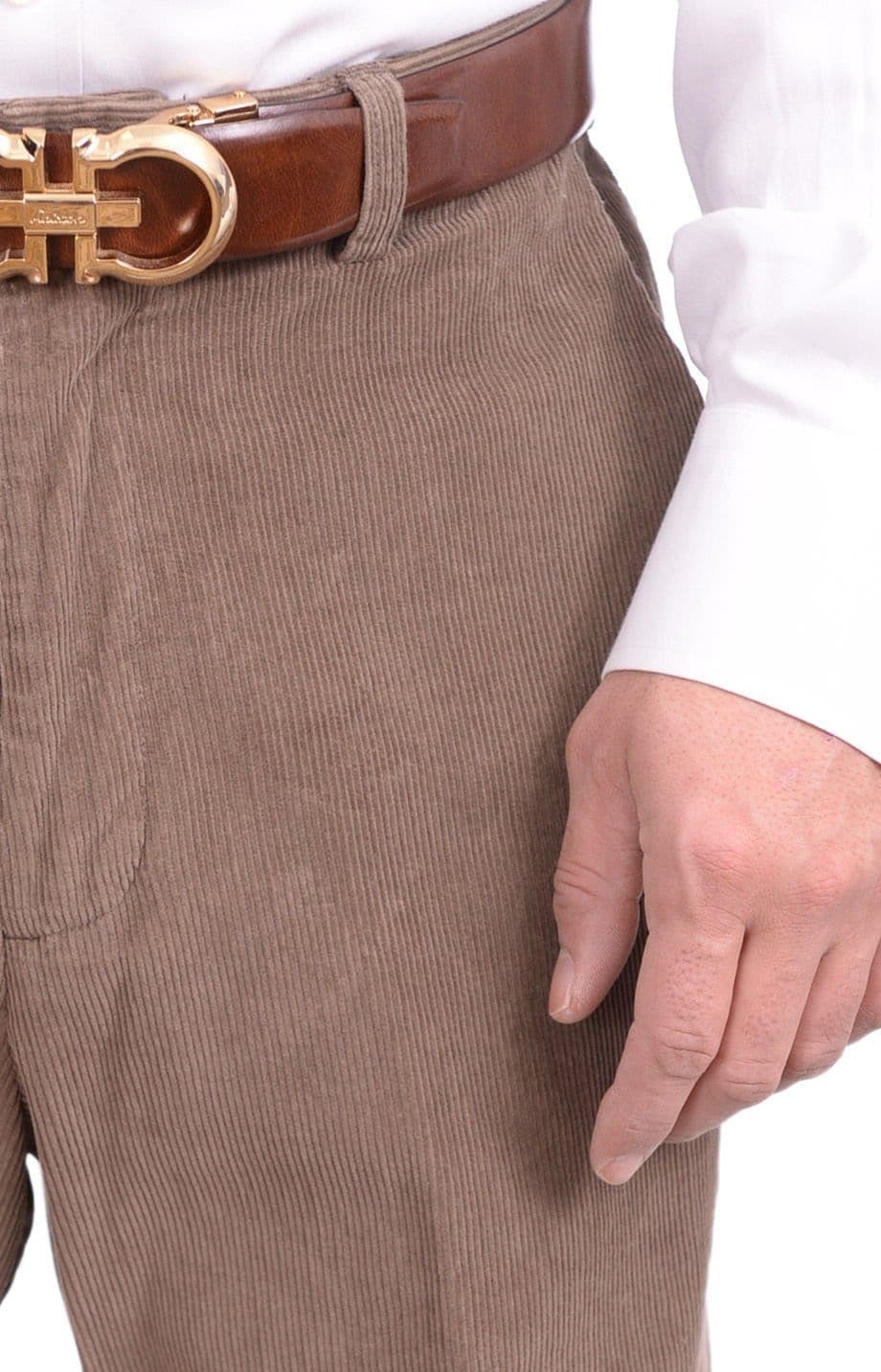 Haggar Regular Fit Khaki Brown Corduroy Flat Front Cotton Washable Casual Pant