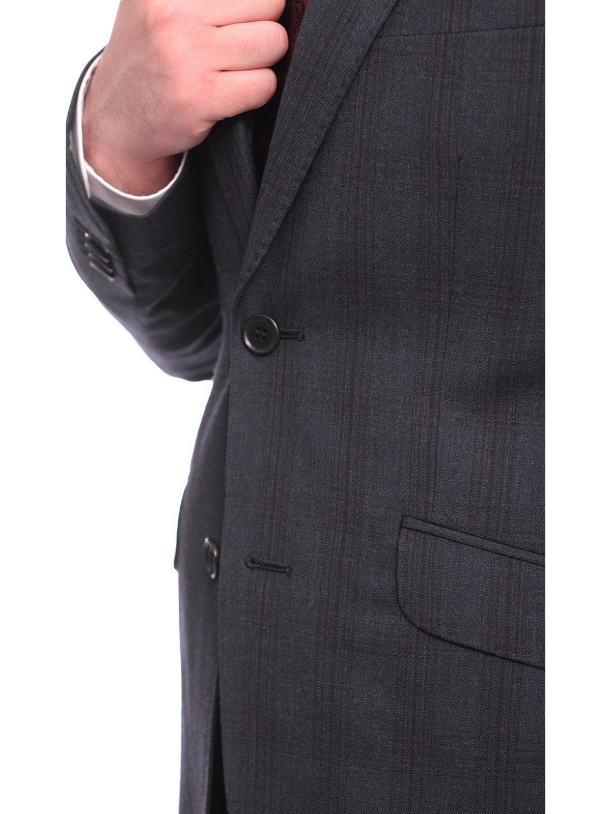 Ideal Slim Fit Blue And Red Plaid Two Button Wool Suit Peak Lapels