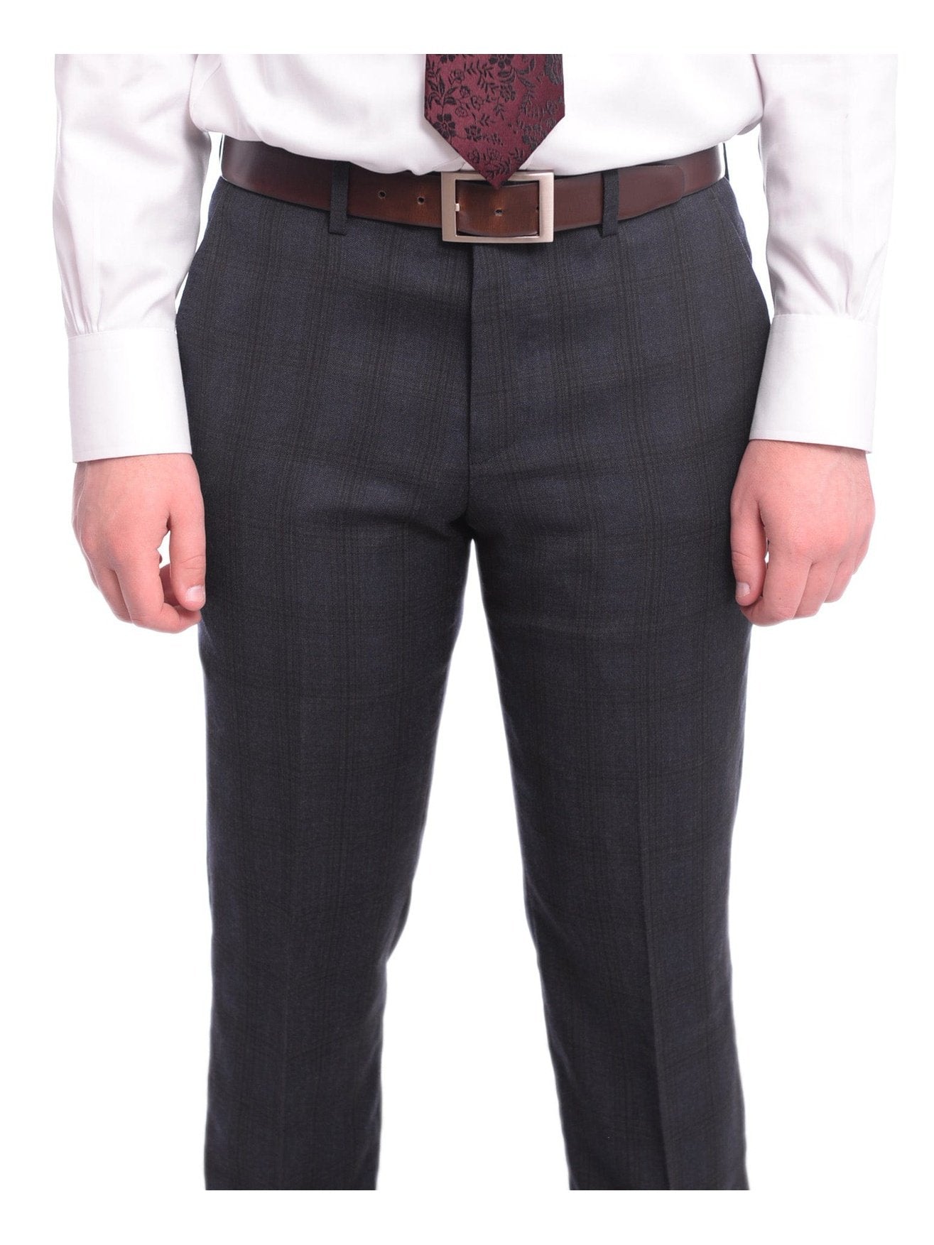 Ideal Slim Fit Blue And Red Plaid Two Button Wool Suit Peak Lapels