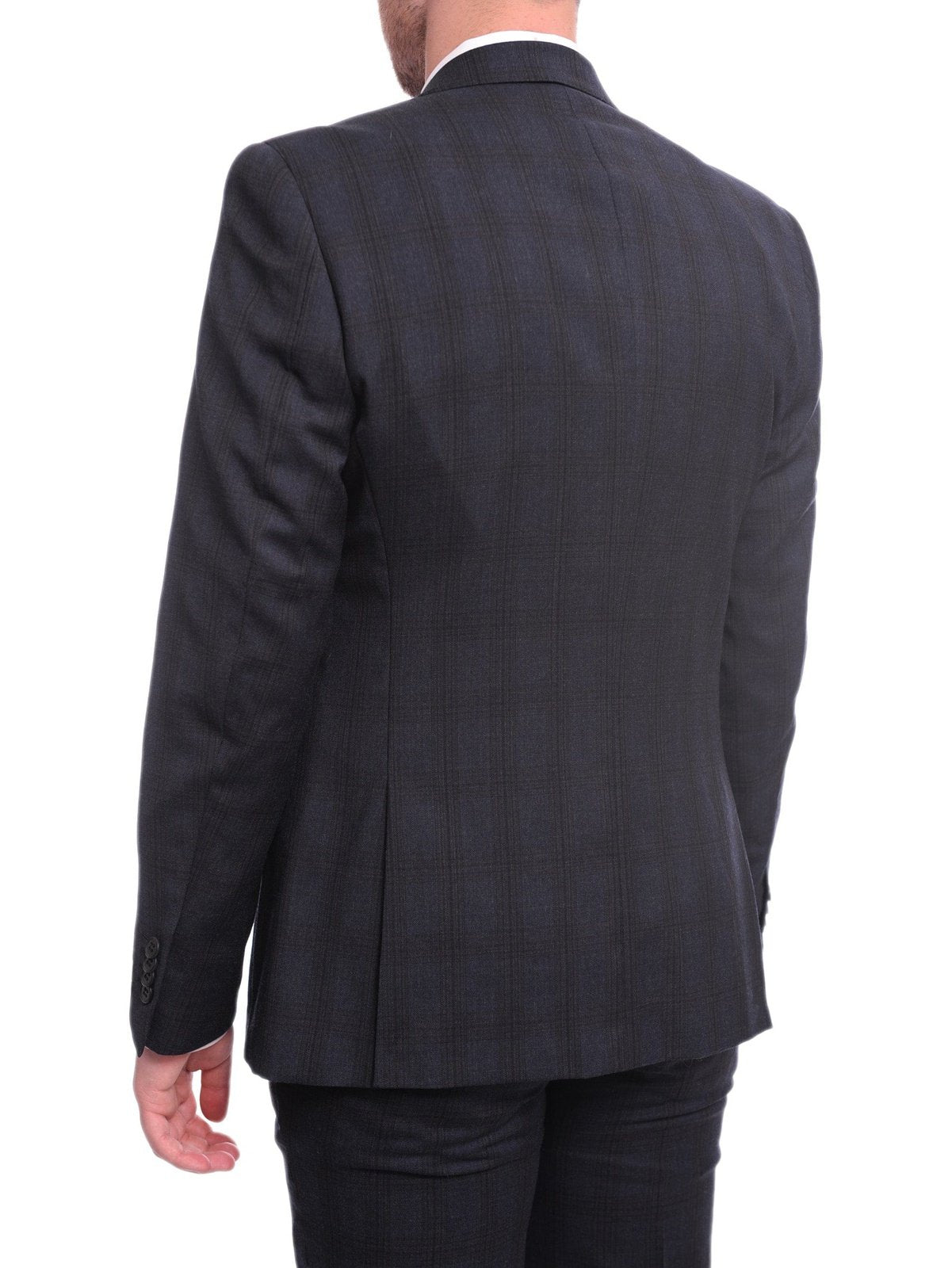 Ideal Slim Fit Blue And Red Plaid Two Button Wool Suit Peak Lapels