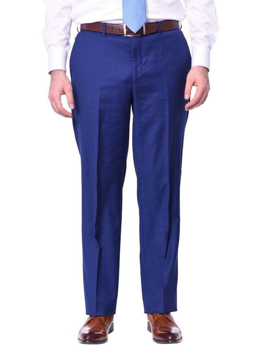 Mens Classic Fit Solid Royal Blue Flat Front Wool Dress Pants