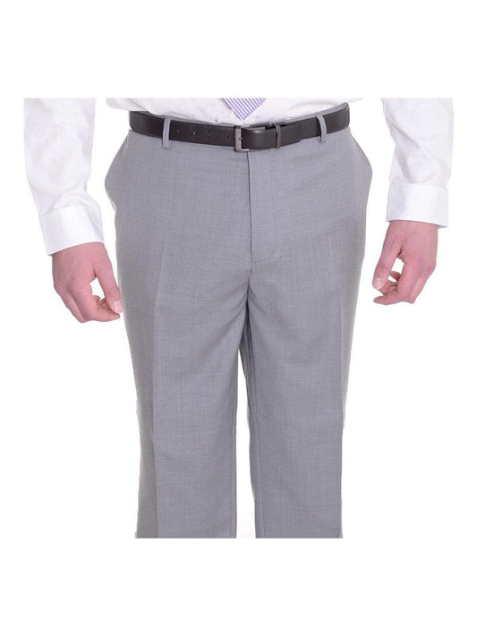 Mens Portly Fit Light Heather Gray Flat Front Wool Dress Pants