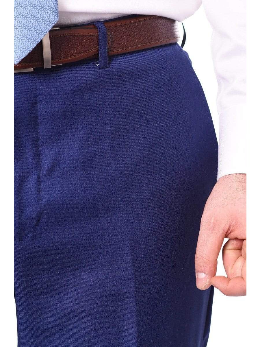 Mens Classic Fit Solid Royal Blue Flat Front Wool Dress Pants