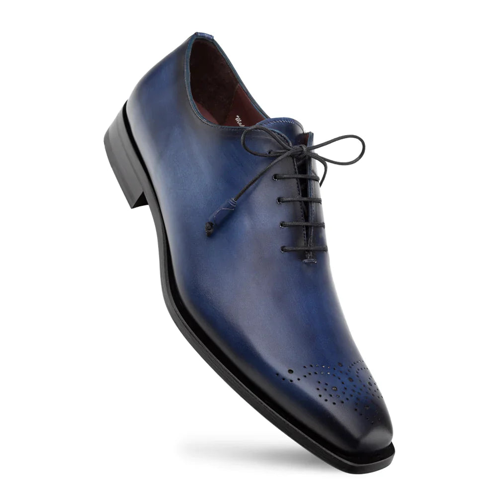 Mezlan Mens Solid Blue Lace-up Oxford Leather Dress Shoes