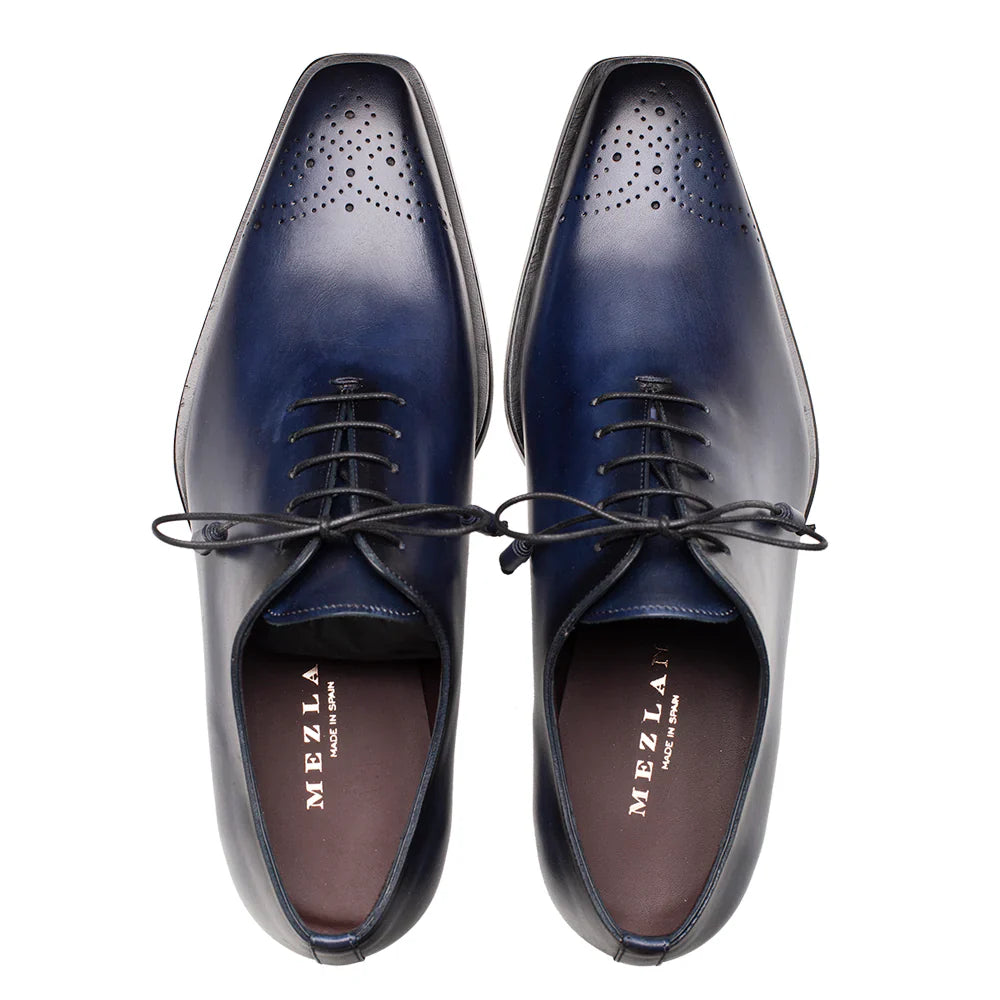 Mezlan Mens Solid Blue Lace-up Oxford Leather Dress Shoes