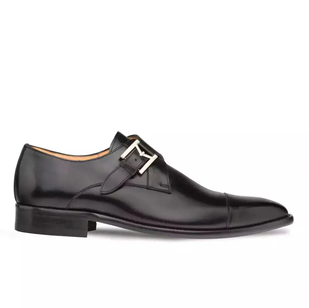 Mezlan Mens Black Single Monk Strap Cap Toe Leather Dress Shoes