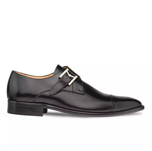 Mezlan Mens Black Single Monk Strap Cap Toe Leather Dress Shoes