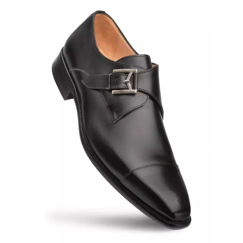Mezlan Mens Black Single Monk Strap Cap Toe Leather Dress Shoes