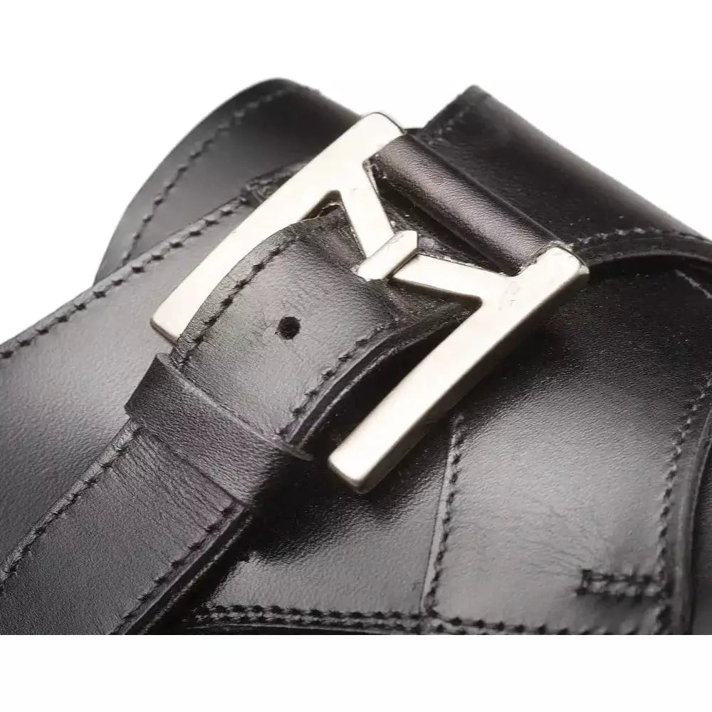 Mezlan Mens Black Single Monk Strap Cap Toe Leather Dress Shoes