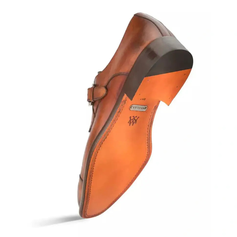 Mezlan Mens Cognac Single Monk Strap Cap Toe Leather Dress Shoes