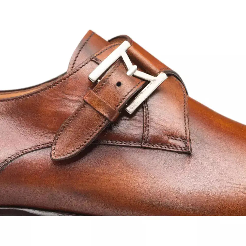 Mezlan Mens Cognac Single Monk Strap Cap Toe Leather Dress Shoes