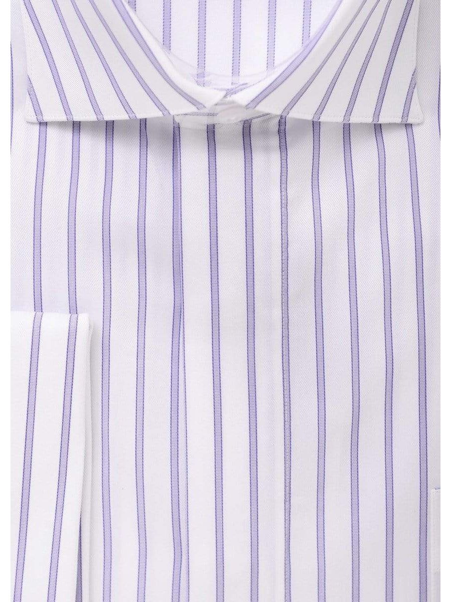 Mens Cotton Blend Purple Striped French Cuff Classic Fit Dress Shirt