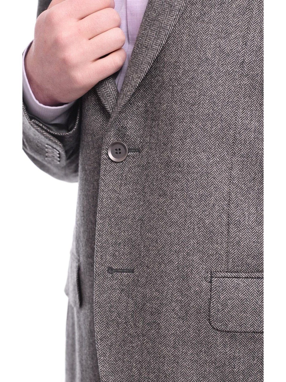 Napoli Slim Fit Gray Herringbone Half Canvassed Cashmere Blazer Sportcoat