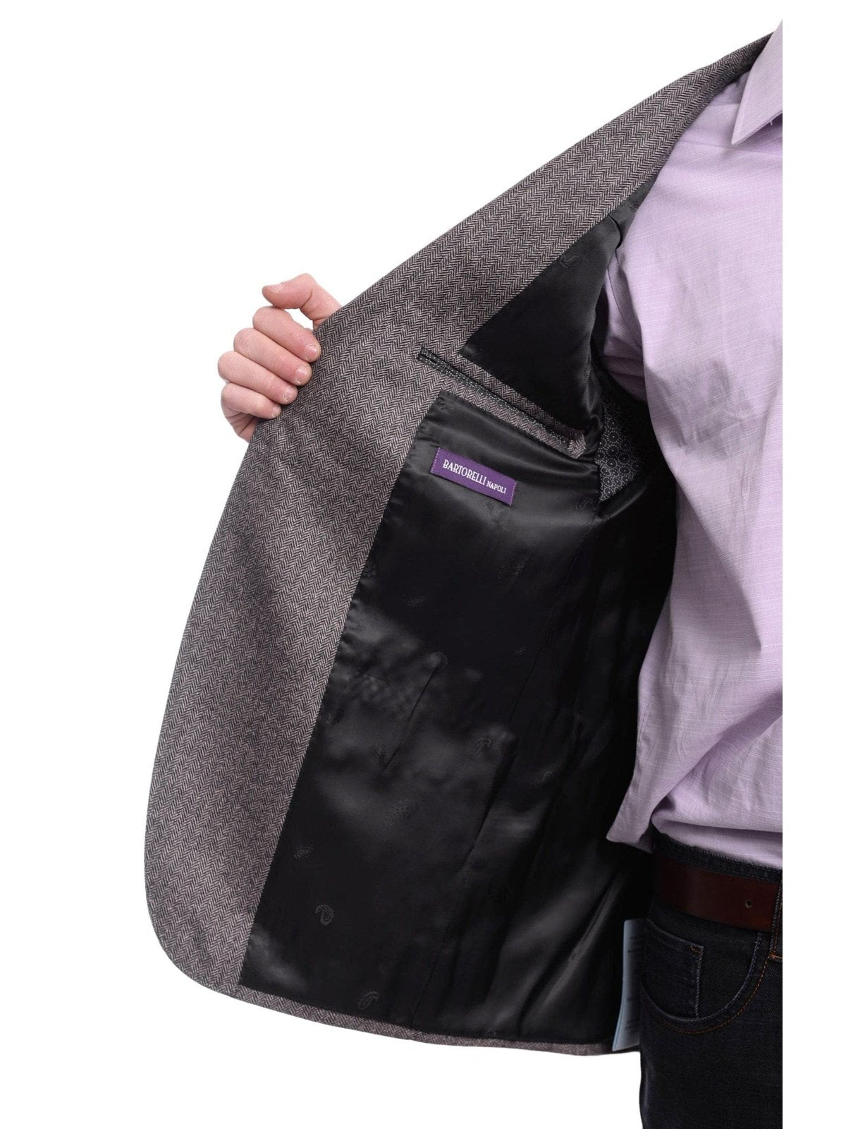 Napoli Slim Fit Gray Herringbone Half Canvassed Cashmere Blazer Sportcoat
