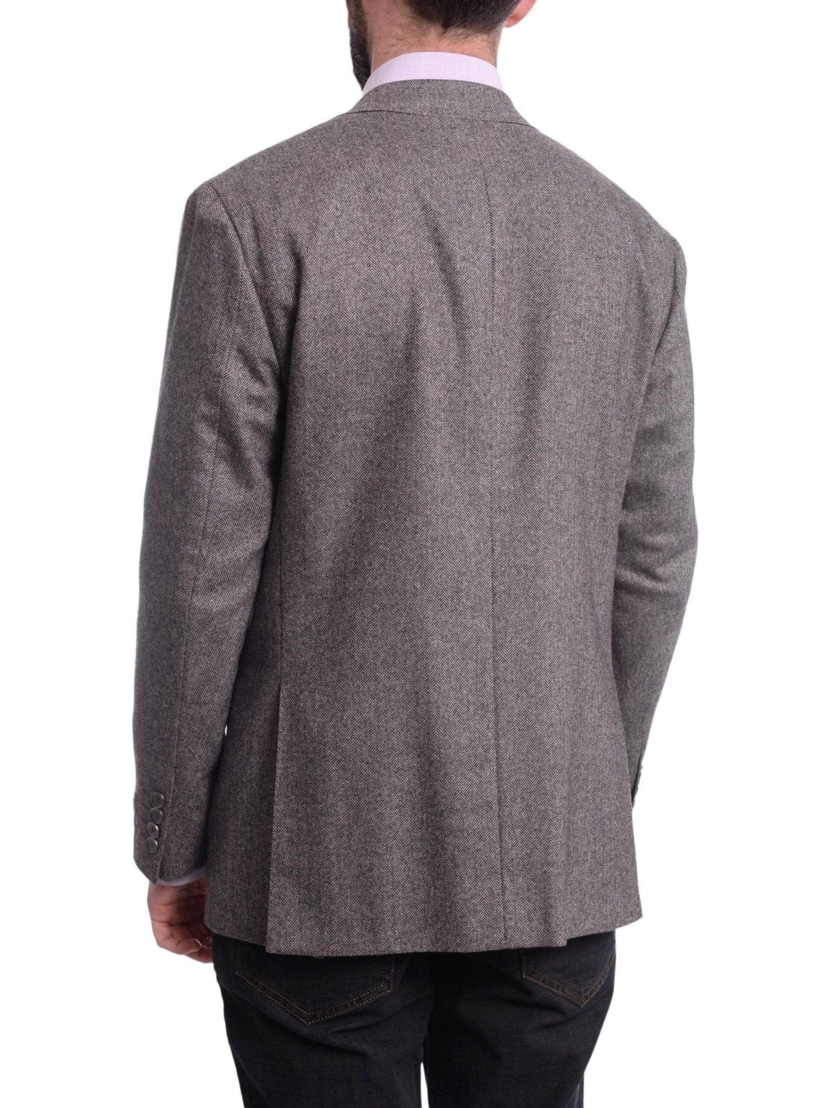 Napoli Slim Fit Gray Herringbone Half Canvassed Cashmere Blazer Sportcoat
