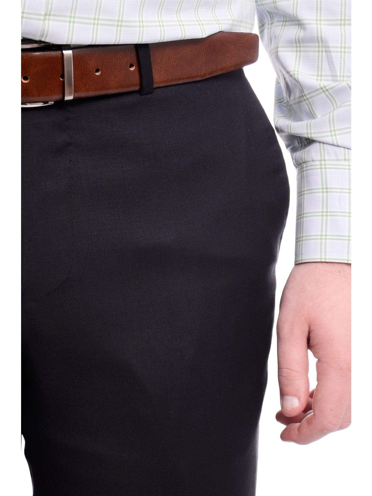 Napoli Slim Fit Solid Navy Blue Flat Front Wool Dress Pants