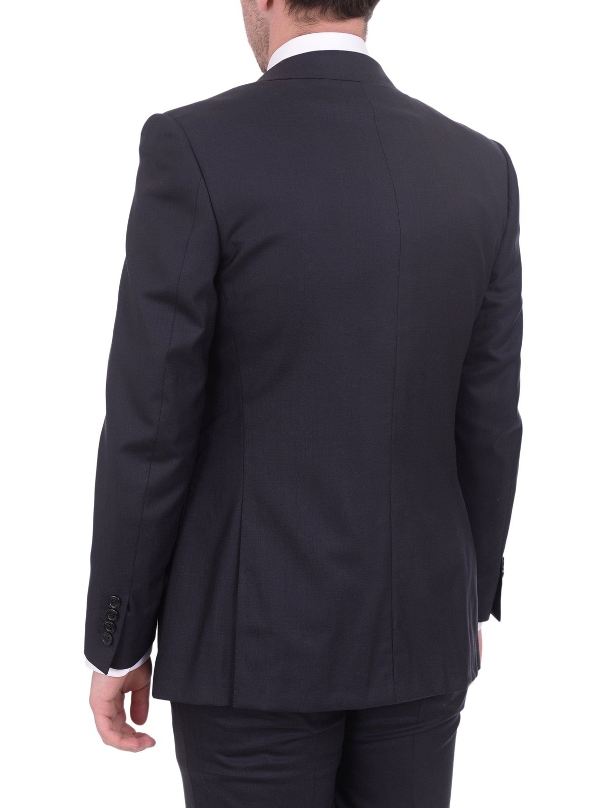 Mens Napoli Slim Fit Solid Navy Blue Half Canvassed Marzotto Wool Suit