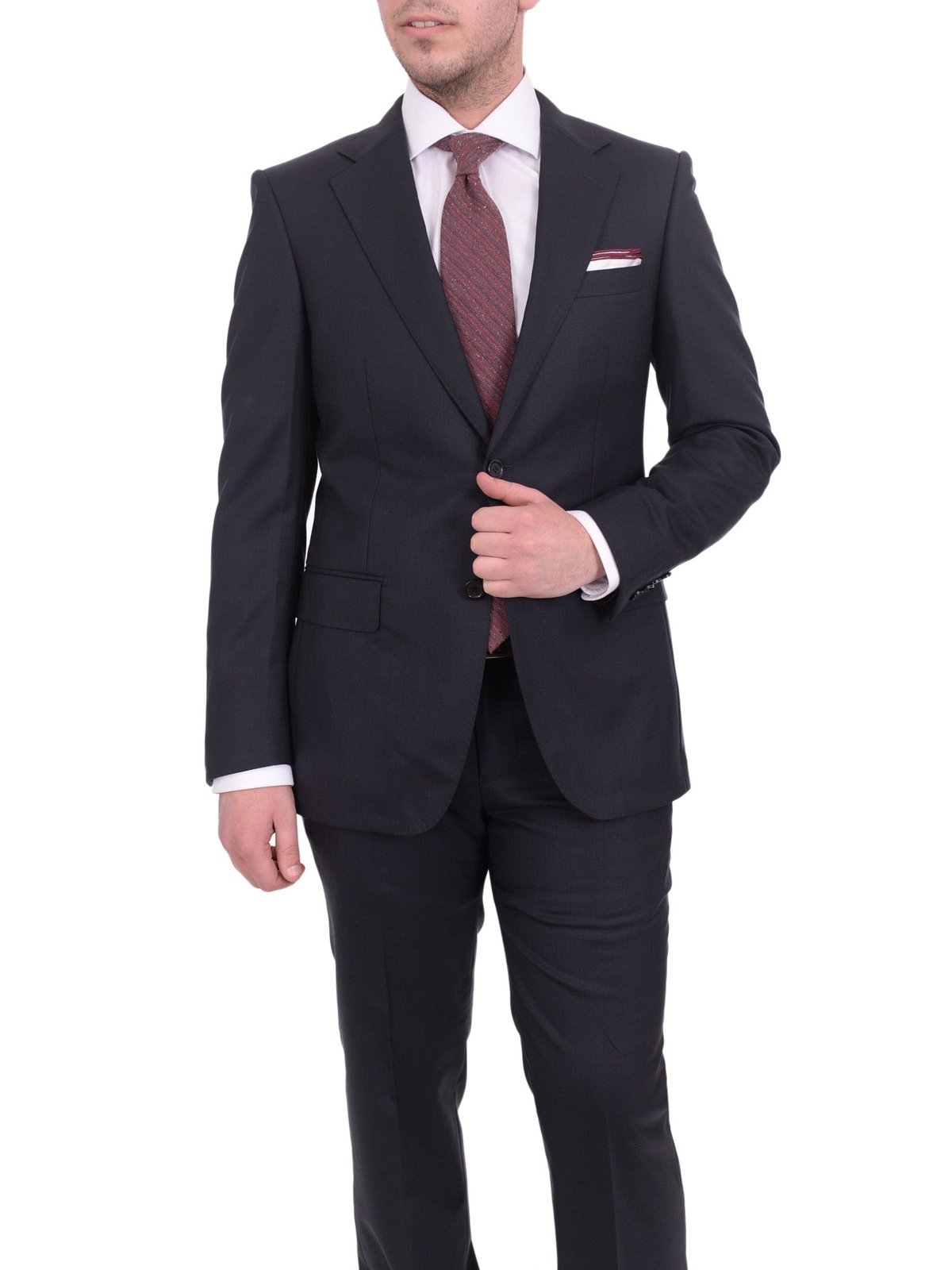Mens Napoli Slim Fit Solid Navy Blue Half Canvassed Marzotto Wool Suit
