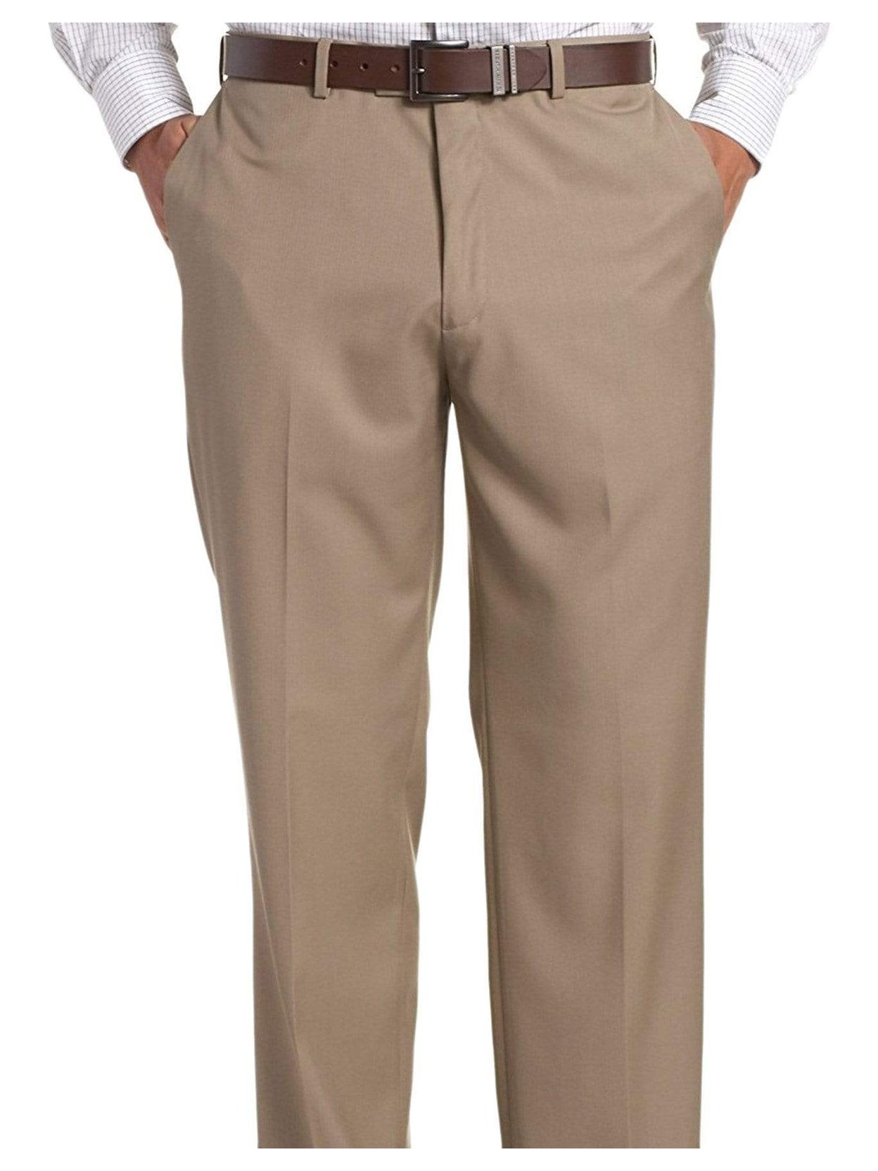 Perry Ellis Classic Fit Tan Subtle Herringbone Flat Front Washable Dress Pants