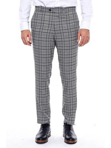 Wessi Mens Grey Plaid Slim Fit Dress Pants